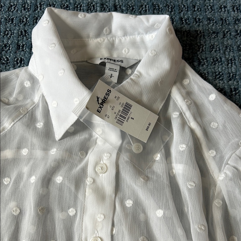 NWT… Express Women’s White Polka Dot Shirt